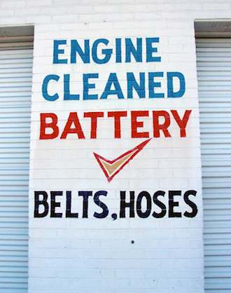 Car garage sign - Engines cleaned by DHester via Morguefile