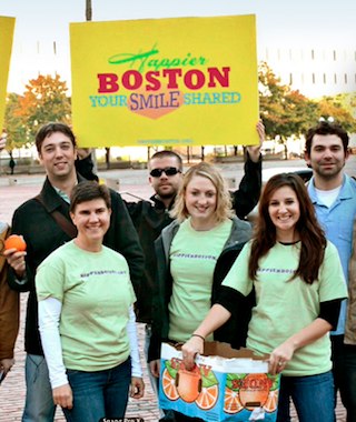 Handing out oranges with HappierBoston.org