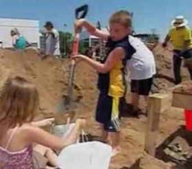 sand bagging along a river